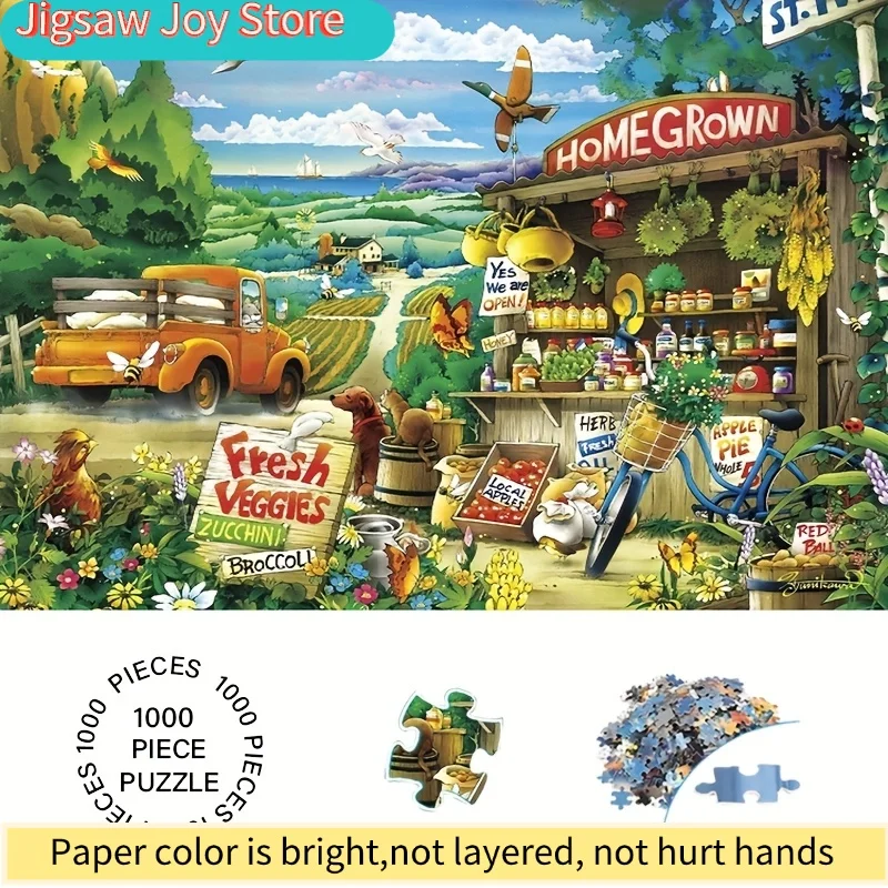 

1000pcs Farm Roadside Truck Bird Dog Design Puzzle - Scratch-Resistant &, High-Skill Level for, Family Entertainment, Home Dec
