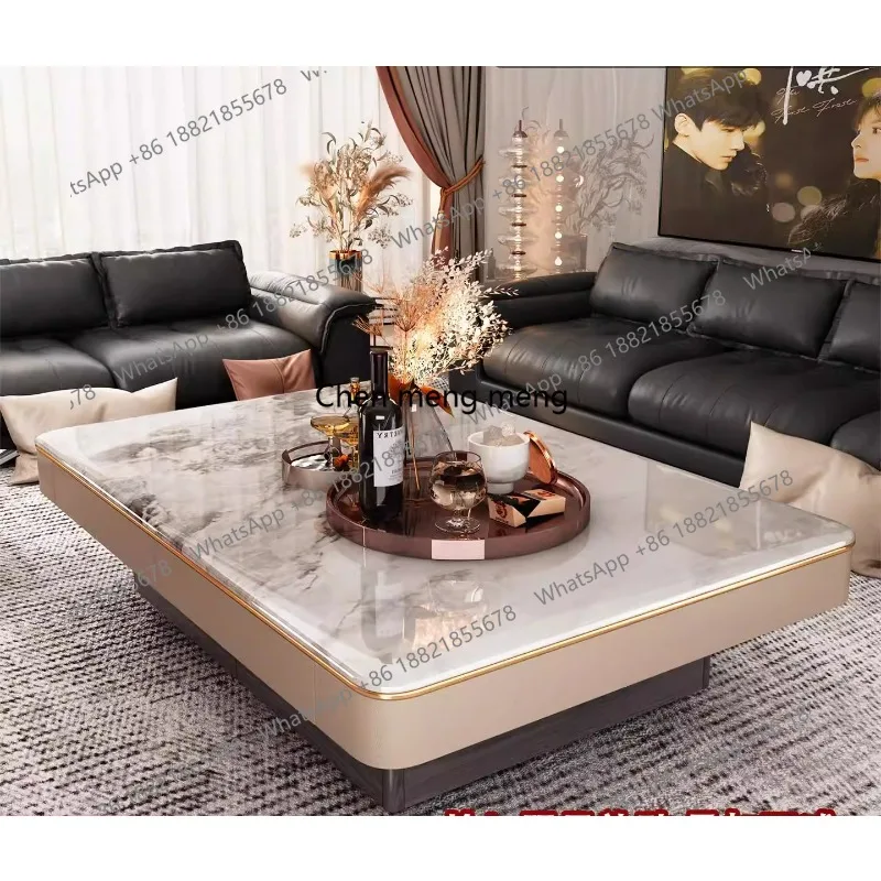 Natural marble glazed rouge solid wood coffee table light luxury high-end luxury stone luxury living room tea table