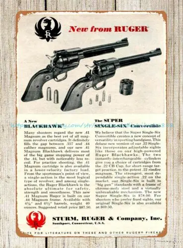 nostalgic sign 1965 Ruger Blackhawk Super Single Six gun firearm metal tin sign