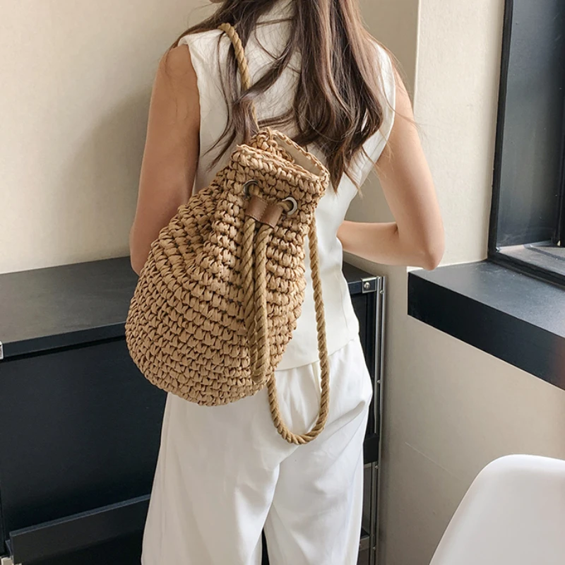 Fashion Straw Solid Backpack Large Capacity High Quality Simple Versatile Bags for Women 2024 Designer New Style in Summer