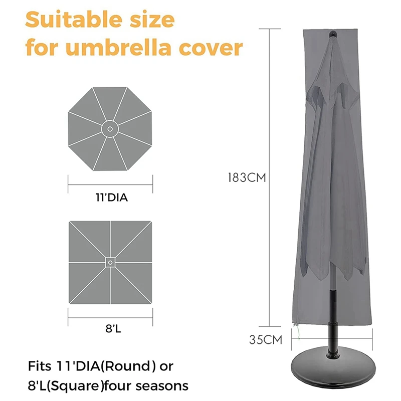 Patio Umbrella Cover - Waterproof Patio Parasol Covers With Zipper For 7Ft To 11Ft Outdoor Umbrellas