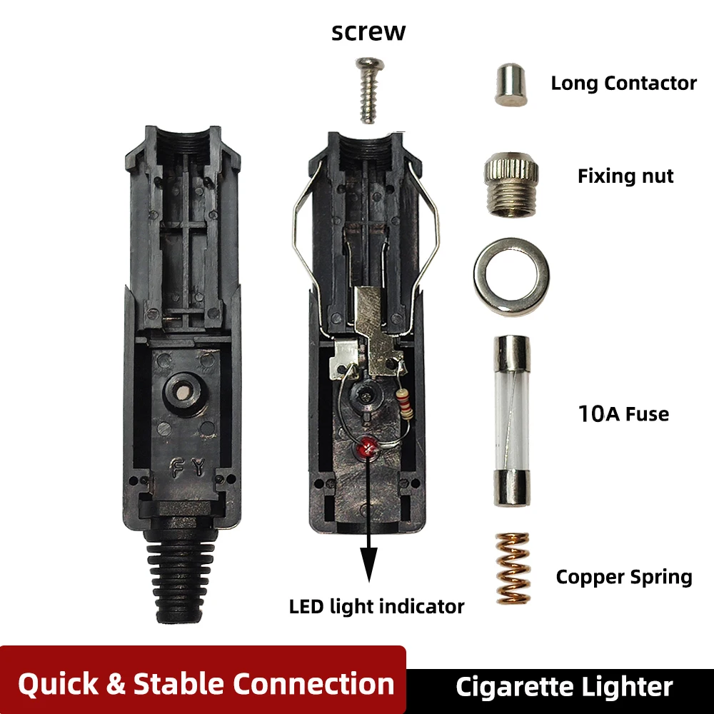 Male Plug Lighter Adapter Cord with Eyelet Terminal Cigarette Lighter Plug Power Supply Extension Cable for Car Inverter 12V 24V