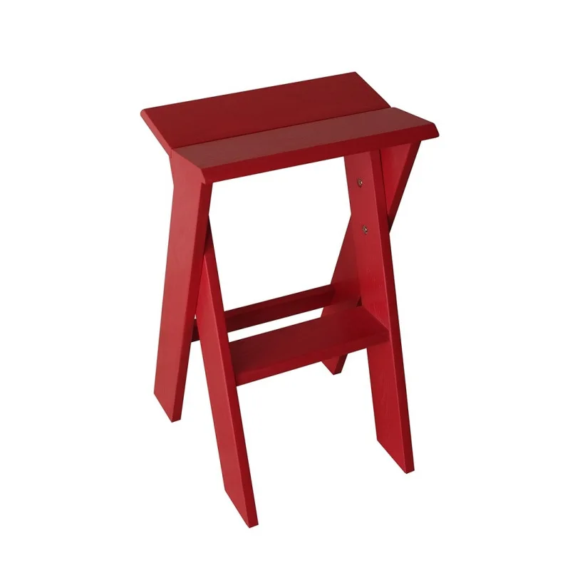 Modern Solid Wood Bar Stool Cafe High Stool Red High Foot Stool Log Bar Stool