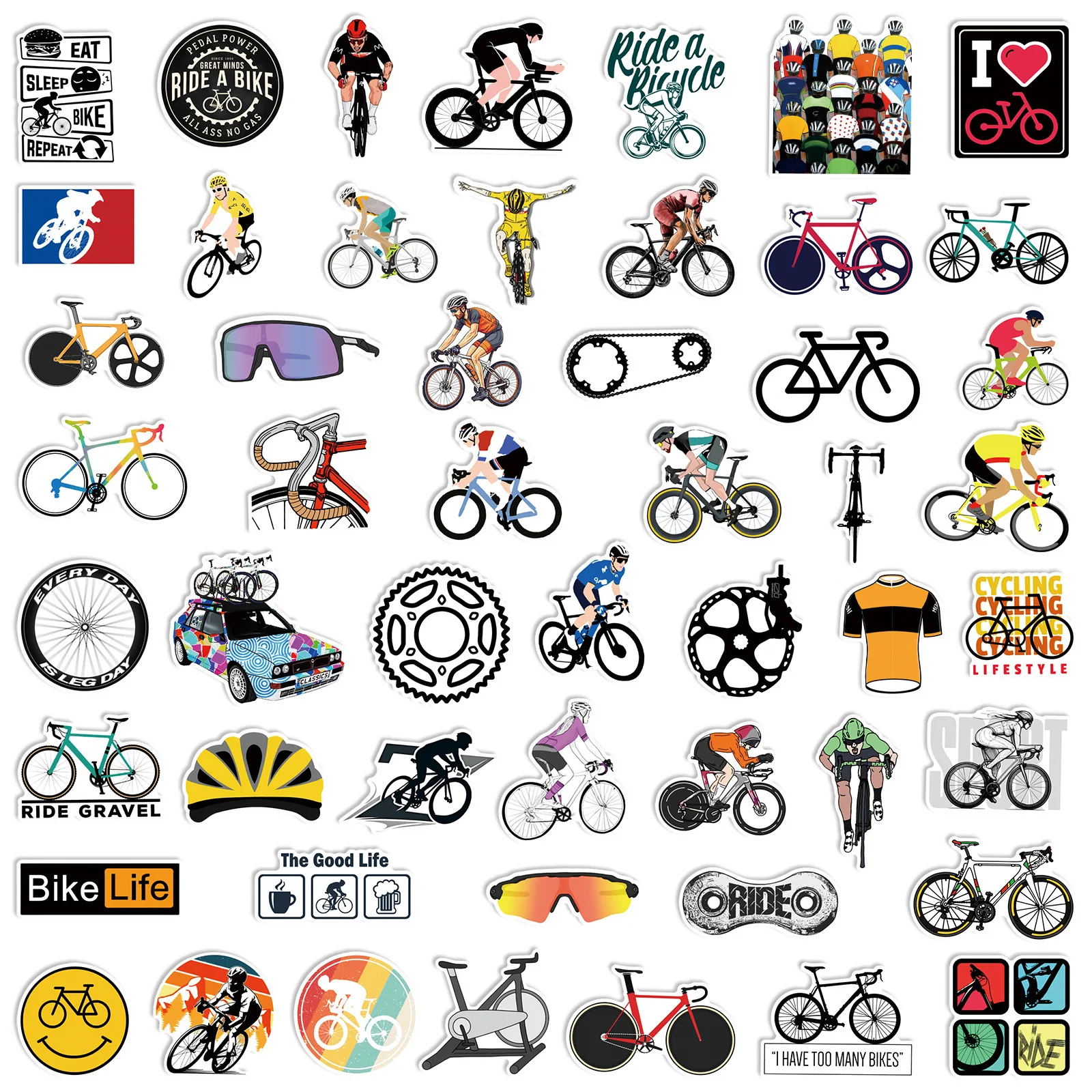 50Pcs Cool Mountain Bike Stickers Outdoor MTB Bicycle DIY Stickers Scrapbooking Phone Luggage Skateboard  Waterproof Decals