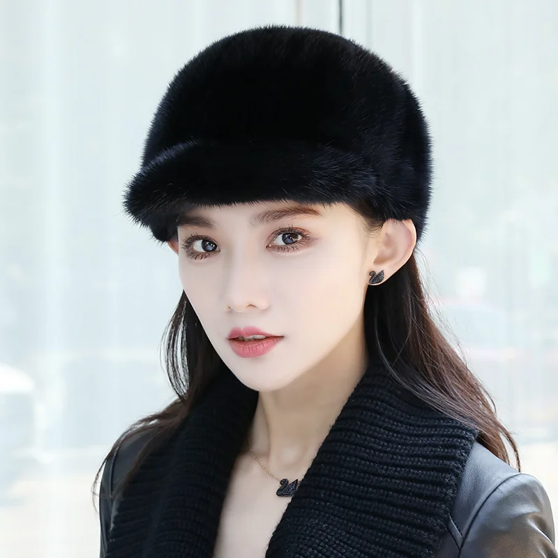 Real Mink Fur Hat Winter Women Keep Warm 100% Genuine Mink Fur Hats Natural Quality Female Fashion Mink Fur Cap Lady Outdoor Cap