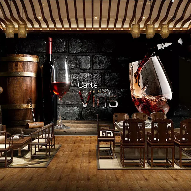 Custom 3D Wallpaper European Style Retro Red Wine Brick Wall Background Wall Painting Western Restaurant Bar Winery Decor Mural