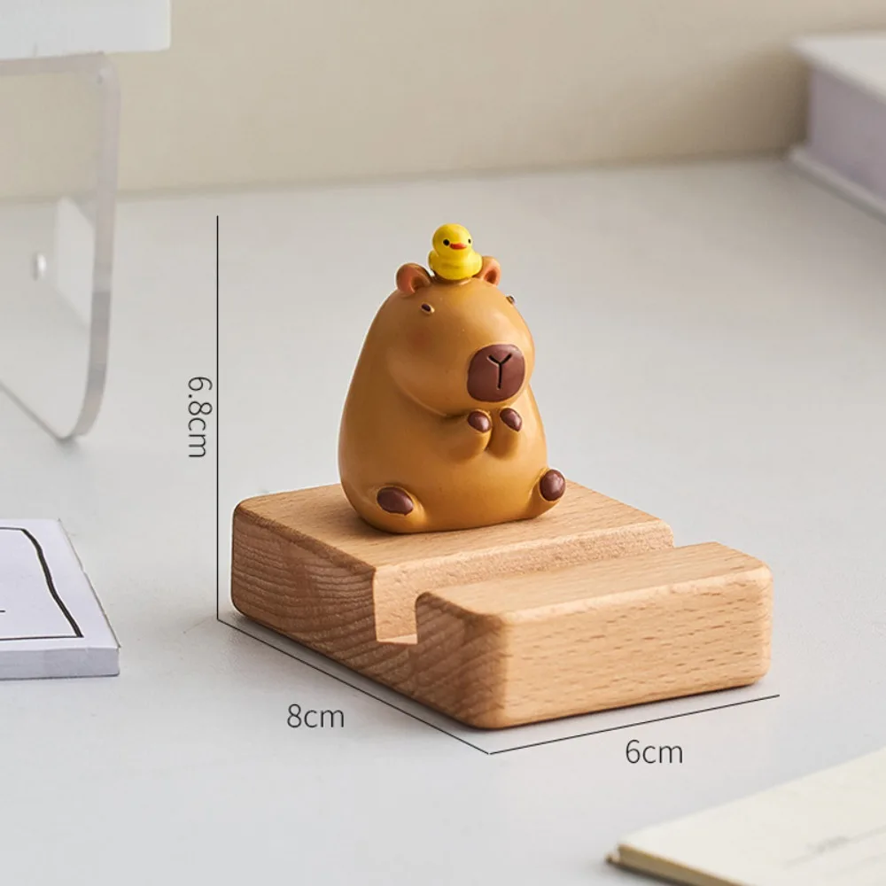 Figure Model Capybara Phone Holder Support Desk Decor Capybara Mobile Phone Stand Wooden PVC Doll Capybara Cell Phone Bracket