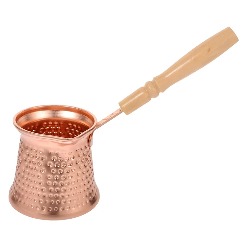 

KYCOR-Turkish Coffee Pot Milk Jug With Wooden Handle Kitchen Coffee Heating Pot Copper Aluminium, 350Ml For Home Espresso
