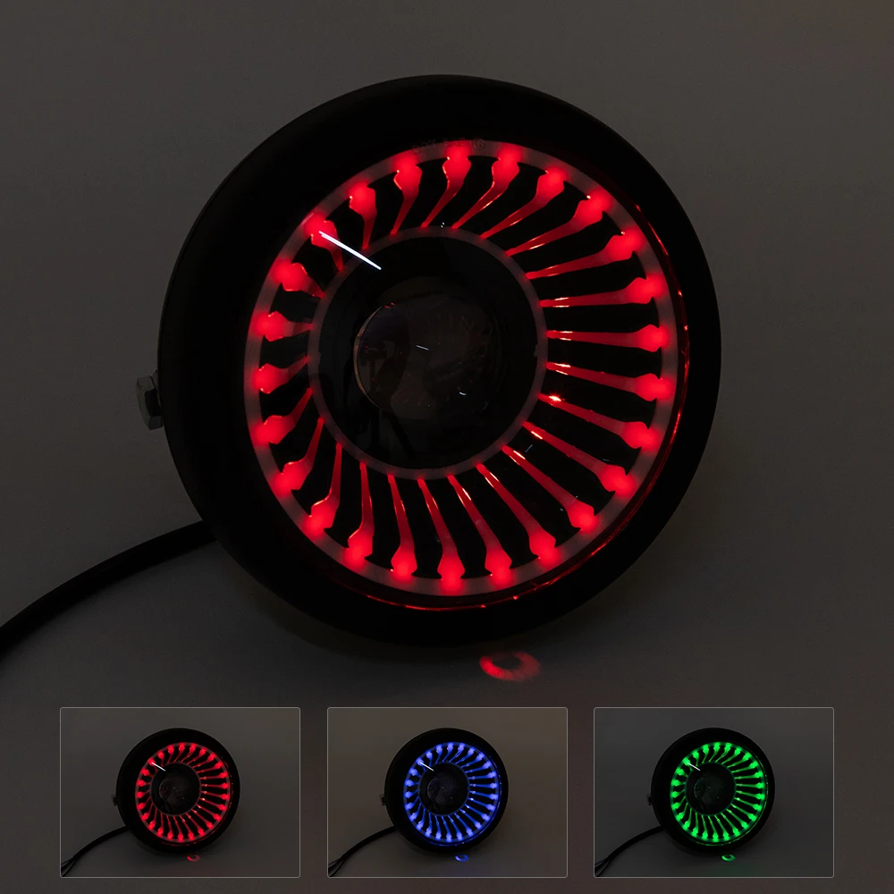 For Harley Yamaha Honda Motorcycle 6.5Inch Universal LED Headlight RGB Fog Headlights High Low Beam Round Moto Headlamp Halo DRL