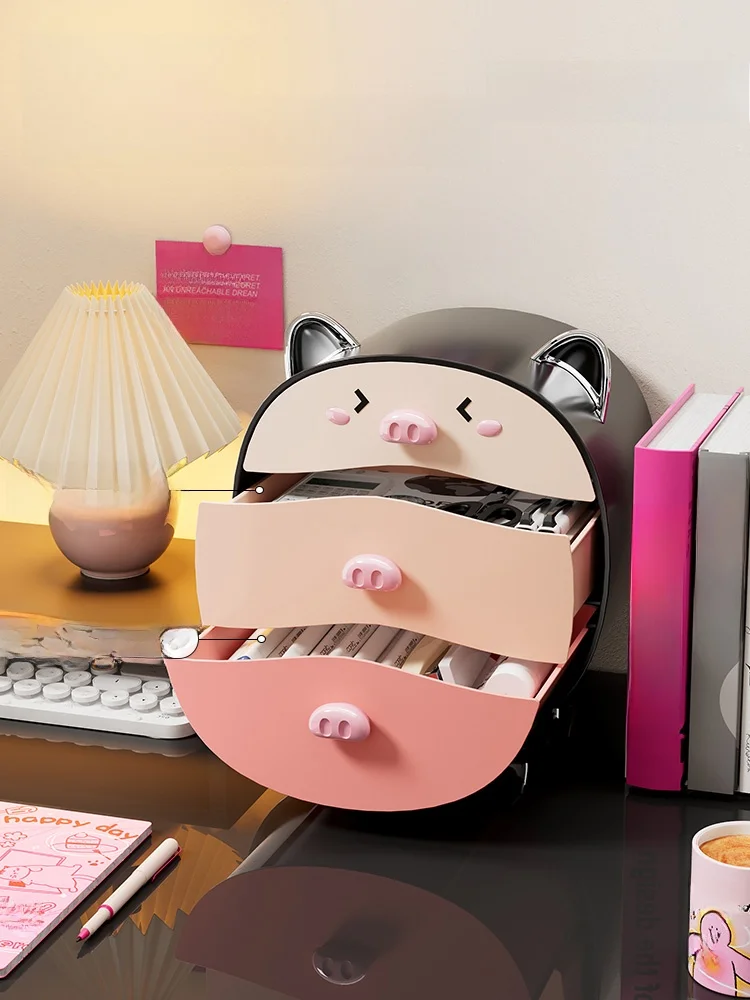 cute-pig-pig-desktop-organizer-box-office-stationery-cosmetic-hair-accessory-multi-layer-storage-rack-elliptical-shape-3-layers