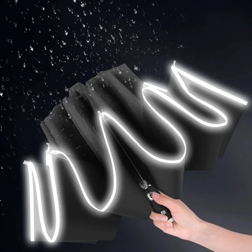 LED Umbrella Male Fully Automatic Reverse Umbrella Female Dual Purpose Folding Automatic Umbrella Large Size - Image 4
