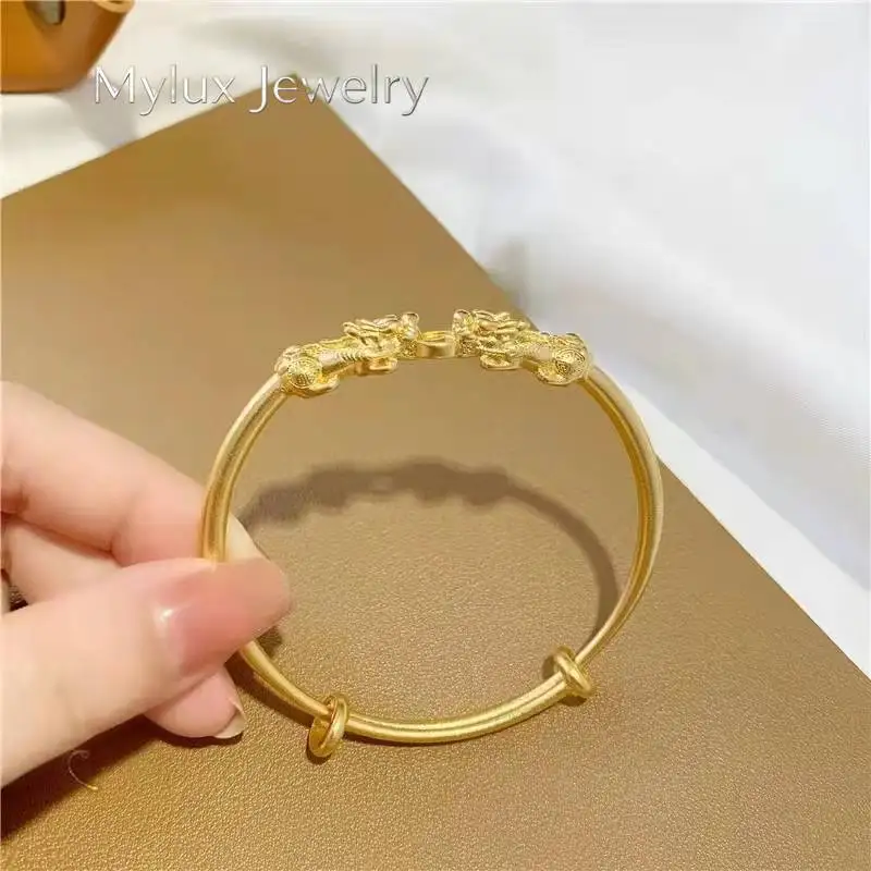 Mylux Jewelry 9999 24K real gold Pixiu Push and Pull Bracelet Double Pixiu Coins Women's Fashion Bracelet Bracelet