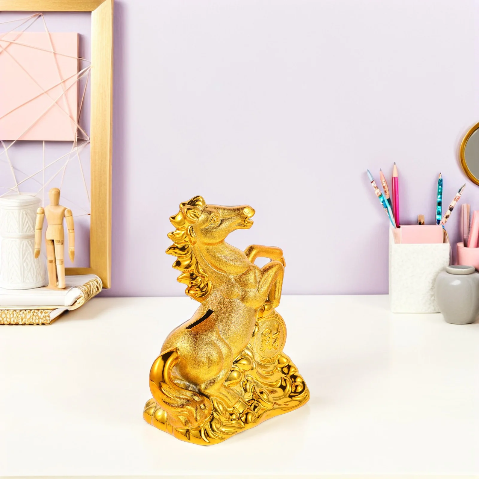

2026 Ceramic Horse Coin Bank Figurine Money Piggy Sculpture Home Office Decor Zodiac Animal Tabletop Ornament Creative Gift