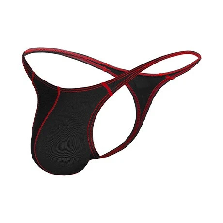 Men's Mesh Sheer T-Back Thong - Low Waist Sexy U-Pouch Underwear with Contrast Stitching youth fashion u convex pouch underpants