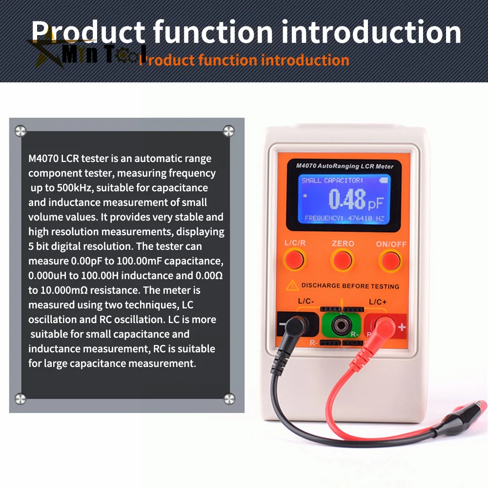 100.00mF M4070 Digital LCR Meter AutoRange Component Capacitance Inductance Tester LCD Display USB Charge LCR  Electrician Tool