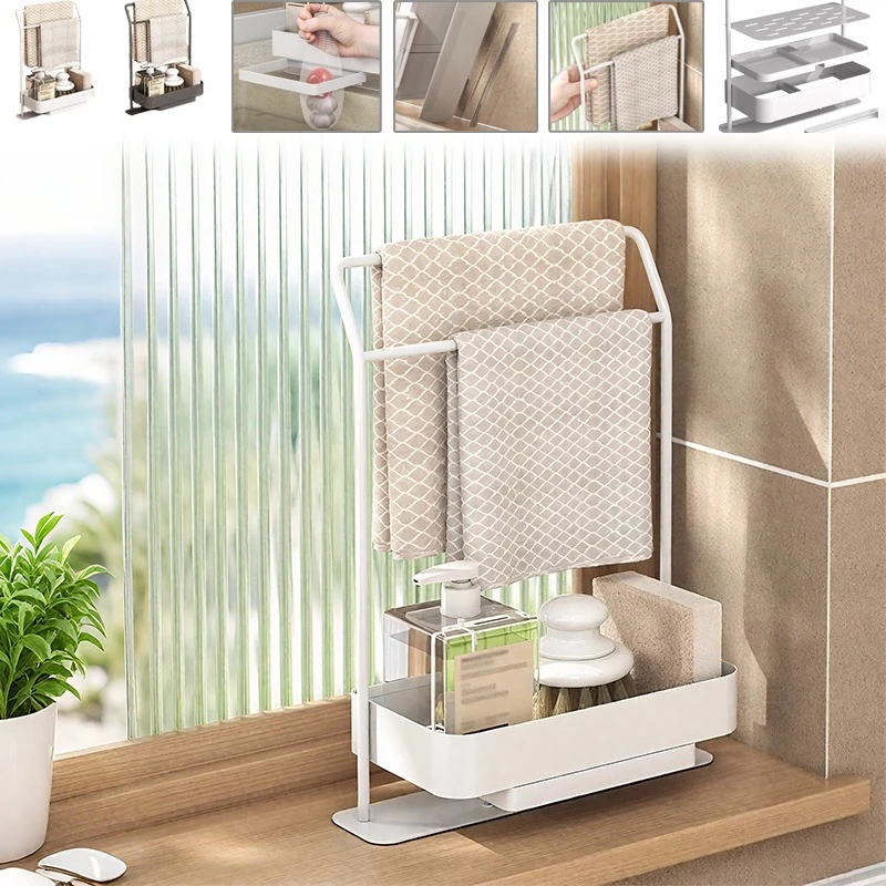 

Drain Rack Organizer for Dishcloth Durable Sponge Holder with Drain Basket CarbonSteel Scouring Pad Storage Rack Kitchen Utensil