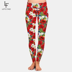 Letsfind 2021 alta quaility novo 3d papoilas flores imprimir mulheres leggings de cintura alta aptidão magro macio estiramento legging