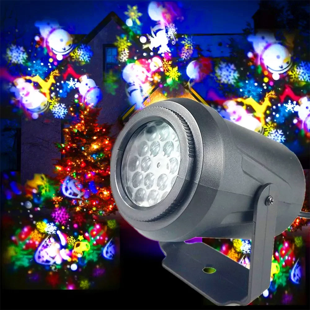 8W 16 Hoa Văn Laser Đèn LED Pha Chiếu Đèn Giáng Sinh Siêu Sáng Máy Chiếu Ngoài Trời Trong Nhà Đảng Vườn Trang Trí Phòng Đèn