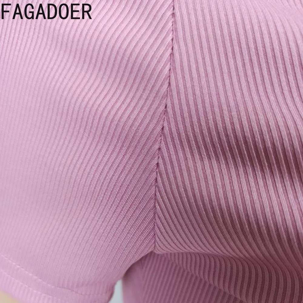 FAGADOER Casual Ribbing Woman 2 Piece Set Outfit Solid Color Short Sleeve Crop Top and Pants Matching Female Streetwear 2025