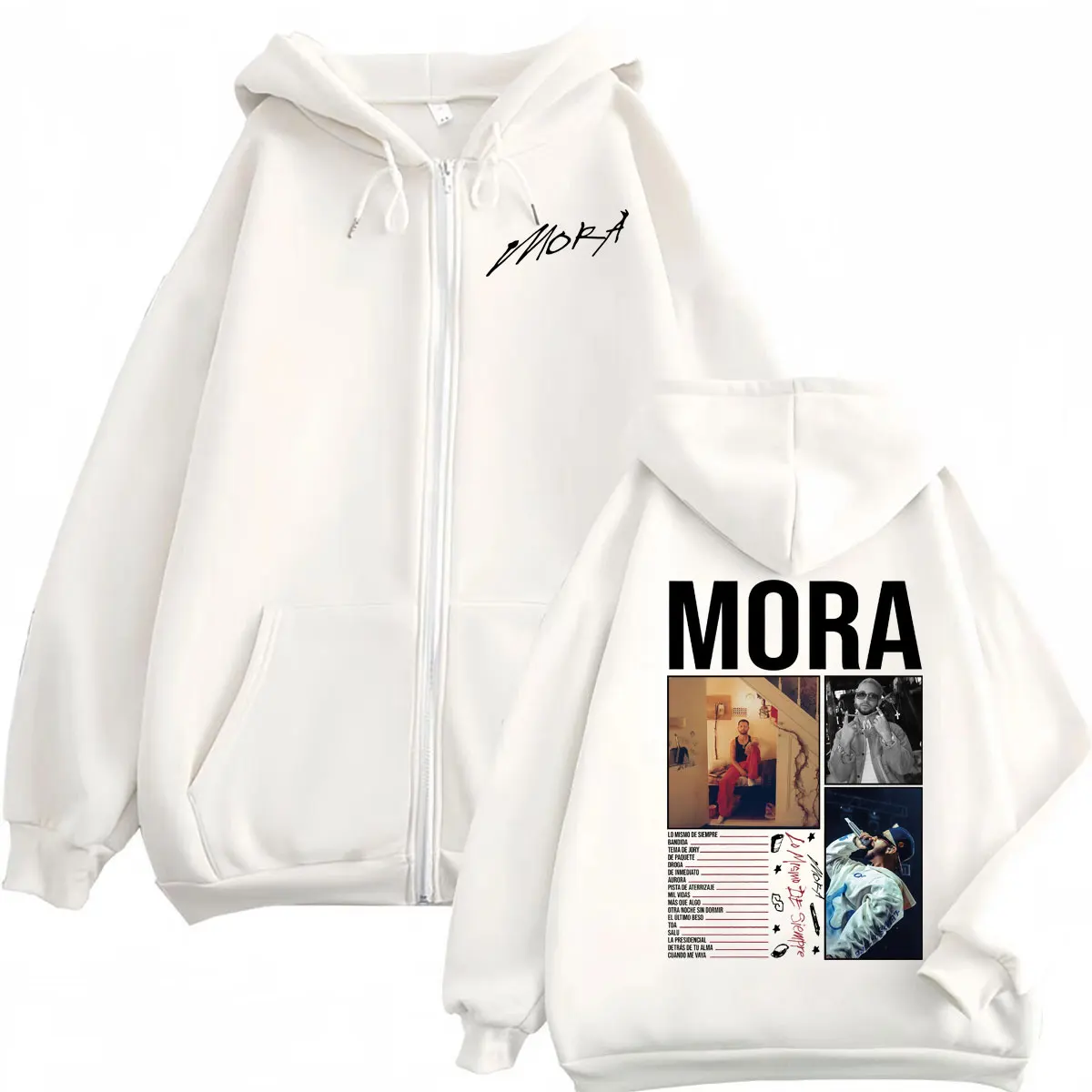 Singer Mora Lo Mismo De Siempre 2025 New Album Zipper Hoodies High Quality Fashion Zip Up Pullovers Men Women Casual Sweatshirts