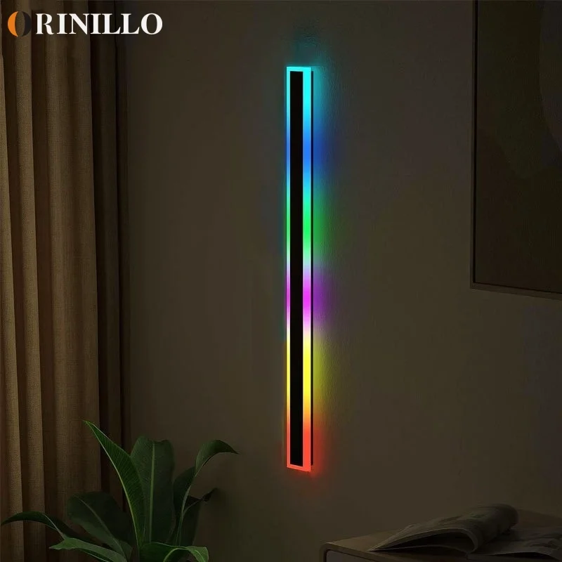 Outdoor waterproof long wall lamp, IP65 modern minimalist RGB, 7 colors, dimmable, garden, balcony, outdoor lighting