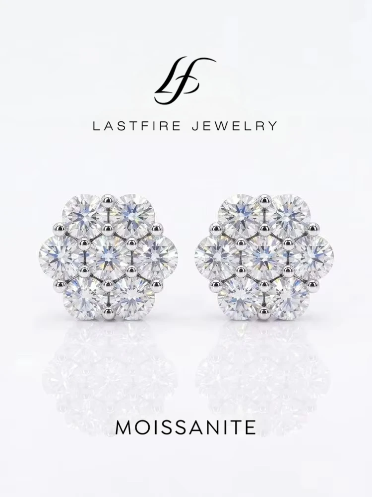 Fashion Real 0.1ct Fashion Moissanite Diamond Blooming Flowers Stud Earrings for Women Engagement Wedding High Quality Jewelry