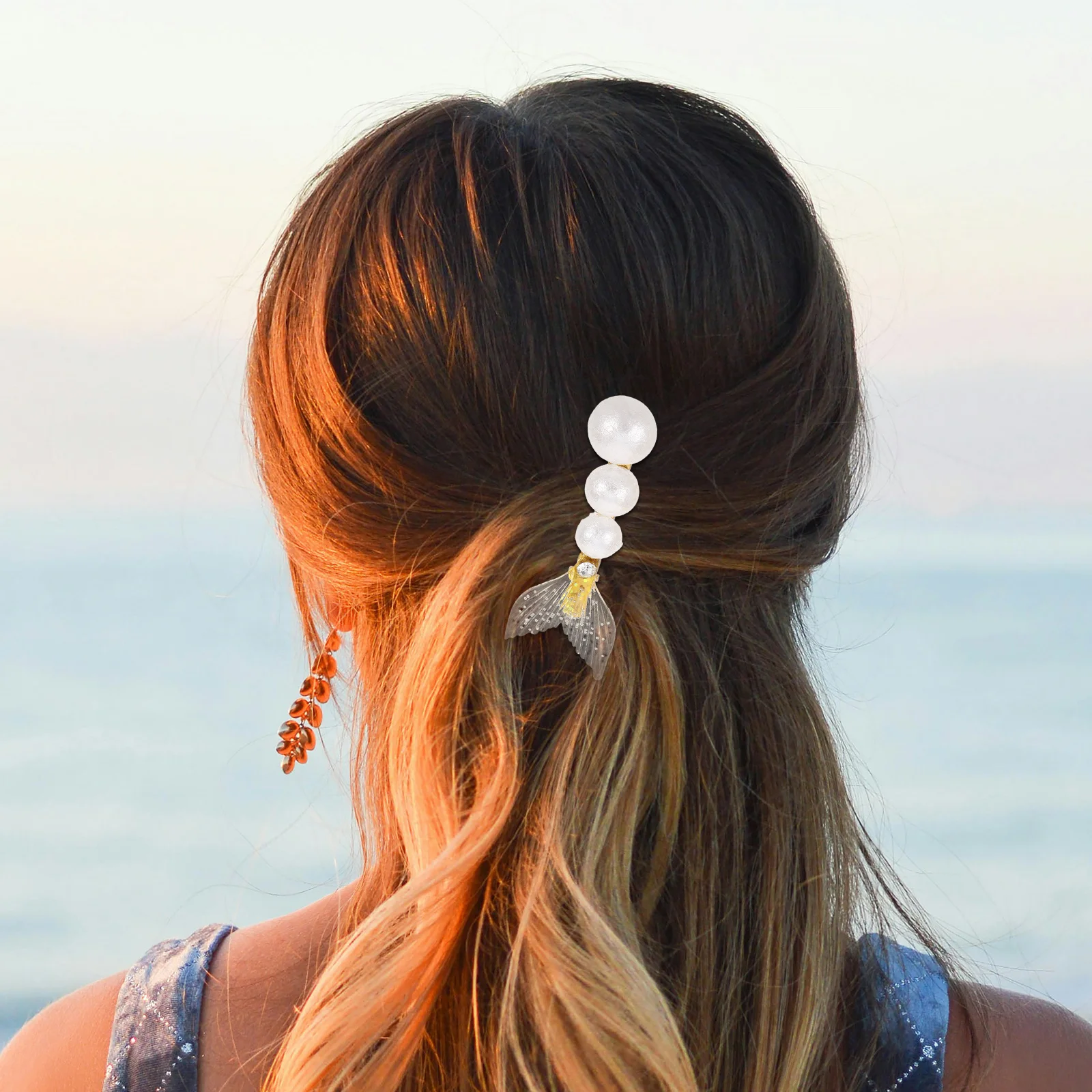 6 個キラキララインストーンマーメイドテールヘアクリップ真珠かわいい魚デザインアクセサリースタイリング女性女の子ヘアピン女性のための