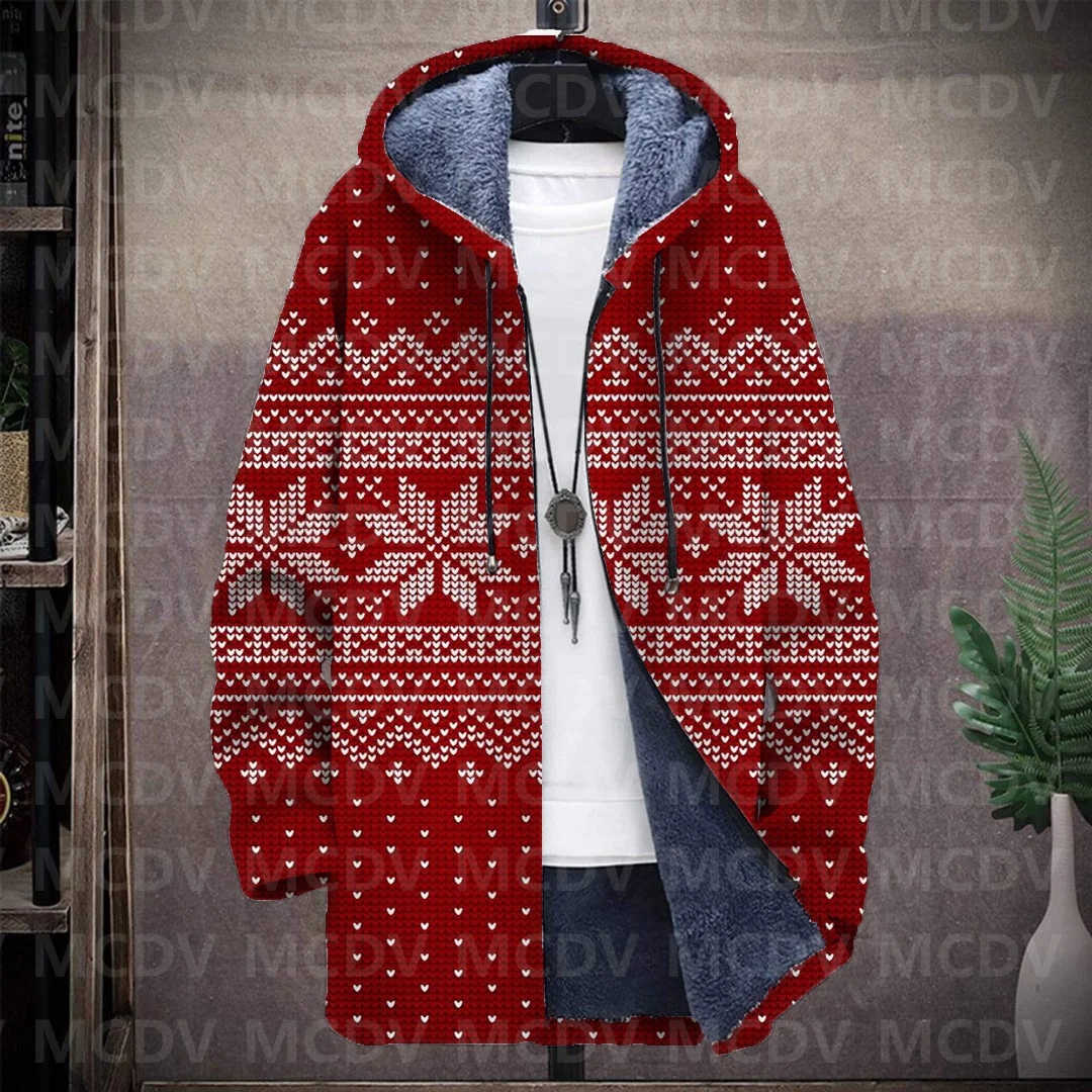 

Men's Plush Thick Long-Sleeved Coat Cardigan Christmas 3D Prined Fleece Hooded Overcoat Unisex Thick Warm Jacket