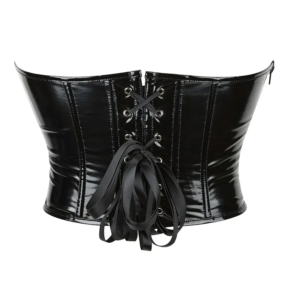 Fashion Women Shiny PVC Leather Corset Bustier Crop Tops Gothic Side Zipper Push Up Corselet