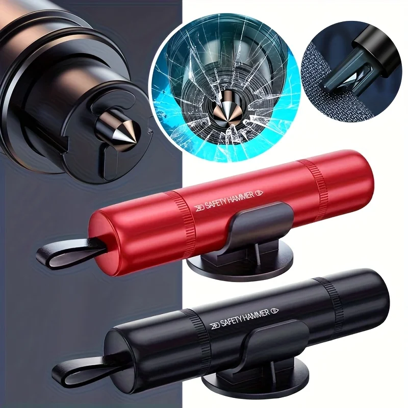 1 Juego de dos opciones de color a elegir: Martillo de seguridad para automóvil con rompeventanas y cortador de cinturón de seguridad, herramienta de escape de emergencia, martillo de seguridad multifuncional portátil, dispositivo de emergencia para romper ventanas