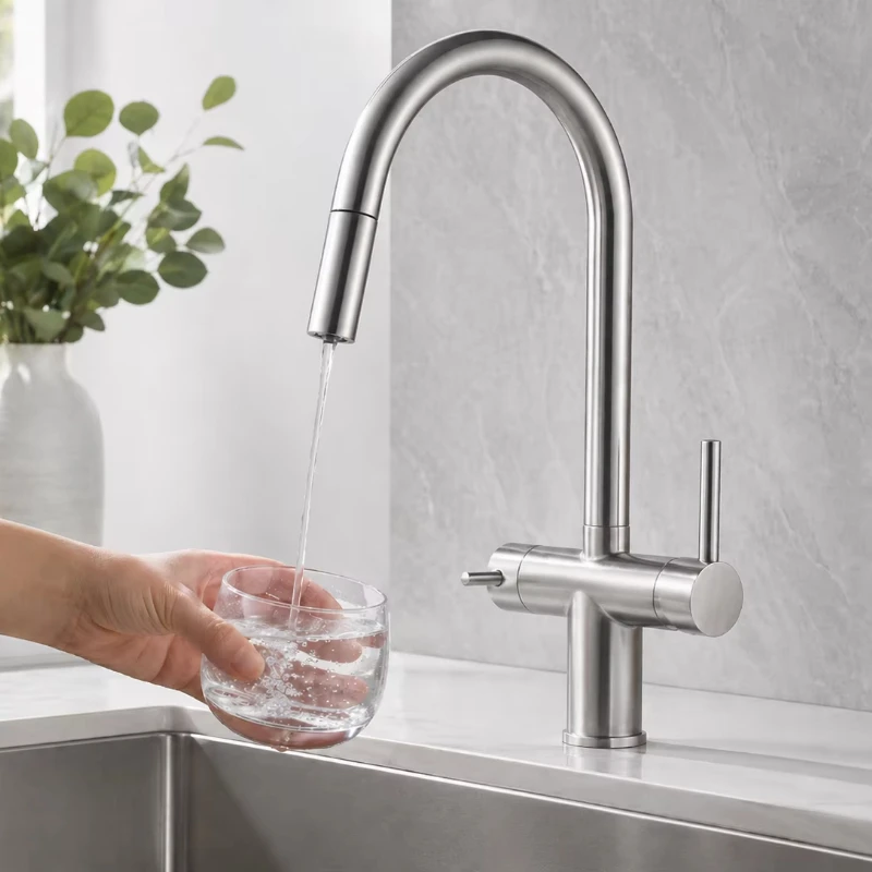 Pull-out tee sink faucet 2-in-1 drinking water faucet 304 stainless steel