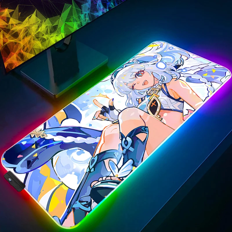 LED マウスパッドゲームアクセサリー RGB コンピュータゲーマーかわいいキーボードパッド原神インパクトムアラニデスクマウスマットアニメガールマウスパッド