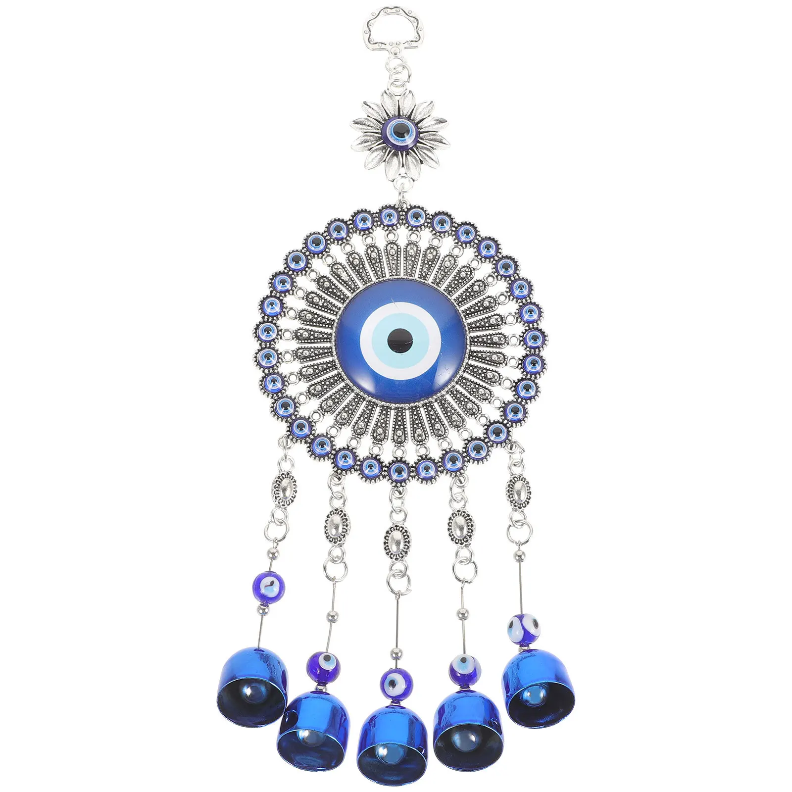 

Evil Eye Hanging Ornament Blue Metal Pendant with Bell Charm for Car Mirror Home Office Wall Decor Spiritual Jewelry Protection