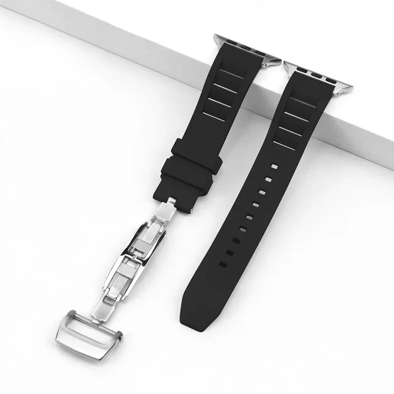 

Rubber Strap for Apple Watch Ultra 2 Band 49mm 45mm 44mm 41mm Watchband RM Steel Buckle Accessories for Iwatch 9 8 7 6 SE 5 4