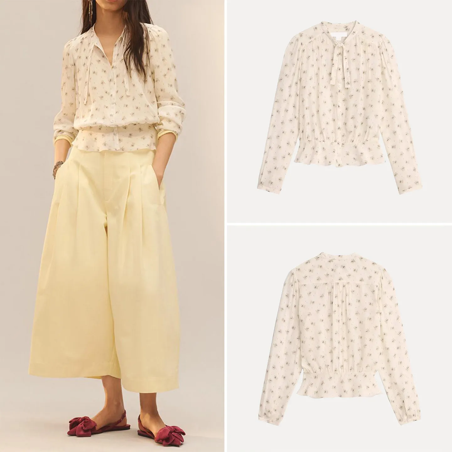 

Весна 2026: Женская рубашка с длинным рукавом, цветочным принтом, круглым вырезом, декорированная узлом, в повседневном стиле, свободного кроя, китайского производства