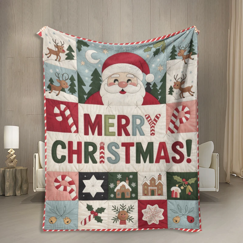 Santa Claus Patchwork Xmas Throw Blanket,Soft Couch,Window Seat Layer,Birthday Anniversary Home Casual Comfort Gesture