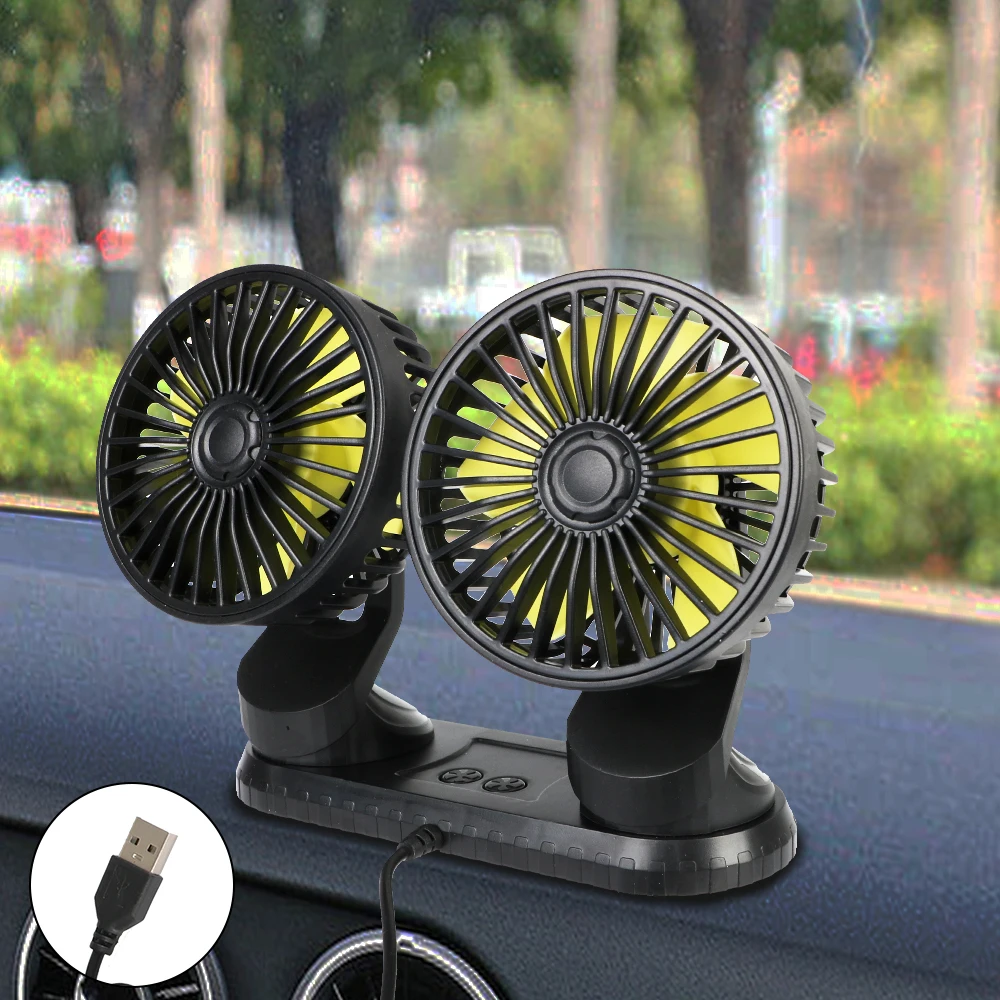 Summer Cooling Fans Dual Head On The Dashboard Three Speeds ABS Plastic Multi-Angle USB Powered Car Fan Rotatable