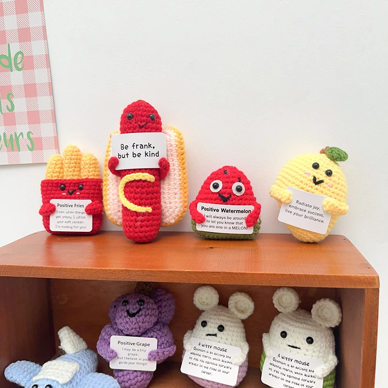جيب صغير عناق الكروشيه دمى الطاقة الإيجابية مع بطاقة اليدوية هدية الحلي المنسوجة يدويا لطيف الحيوانات المنزل سطح المكتب الملحقات #5