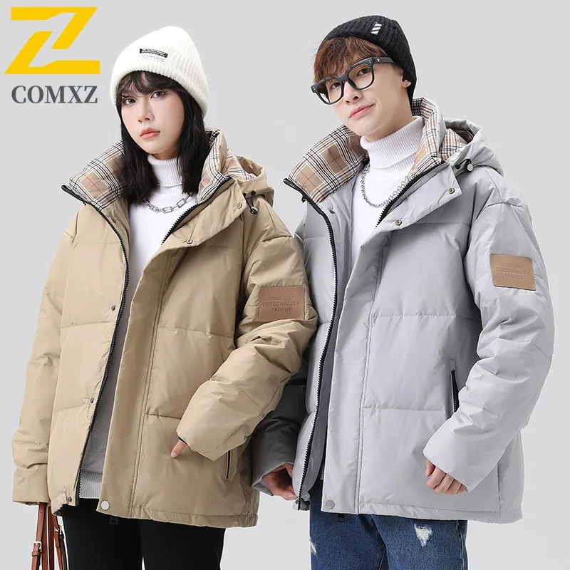 COMXZ Unisex Casual Down Jacket New Classic Hooded Outdoor Travel Windproof Parka Streetwear Cold Resistant Autumn Winter Coat