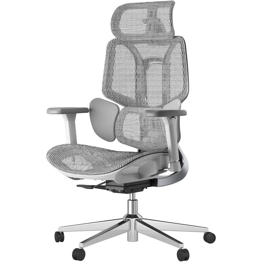 Office Chair  Dynamic Lumbar Support, 3D Adjustable Headrest, 3D Adjustable Armrests, Swivel Computer Chair, Grey(No Footrest)