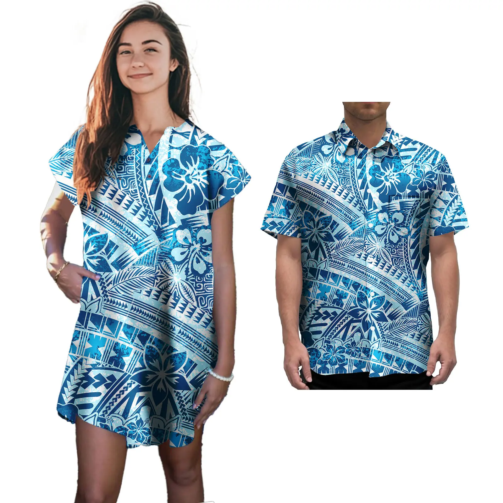 คู่ชุดซามัวชุดสตรีชุดราตรีผู้ชายฮาวายเสื้อชายหาดคู่ 2 ชิ้นชุด CUSTOM Polynesian Tapa เสื้อผ้า