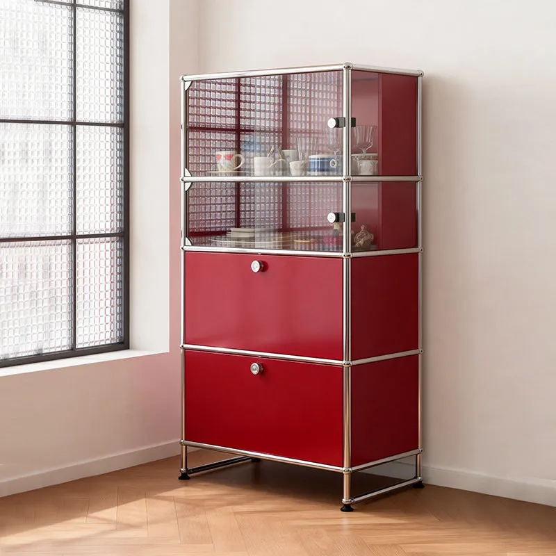 Glass Door Corner Cabinet Living Room Multi-layer Storage Bucket Cabinet Metal Display Cabinet