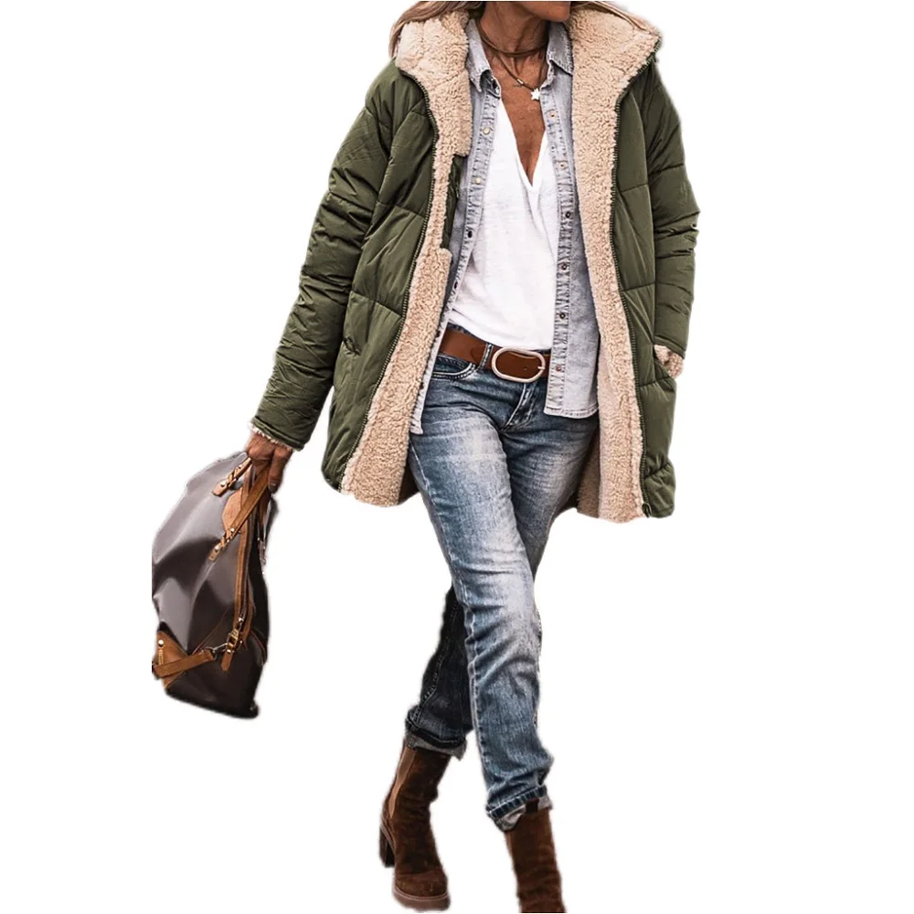 

2023 Solid Color Hooded Short Cotton-padded Jacket Long Sleeve Double-sided Wear Slim Temperament Cardigan Coat Top