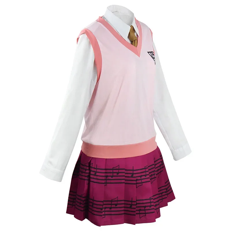 Costume de Cosplay Anime Danganronpa Kaede Akamatsu, gilet rose, chemise, jupe, uniforme, perruque pour femmes et filles,
