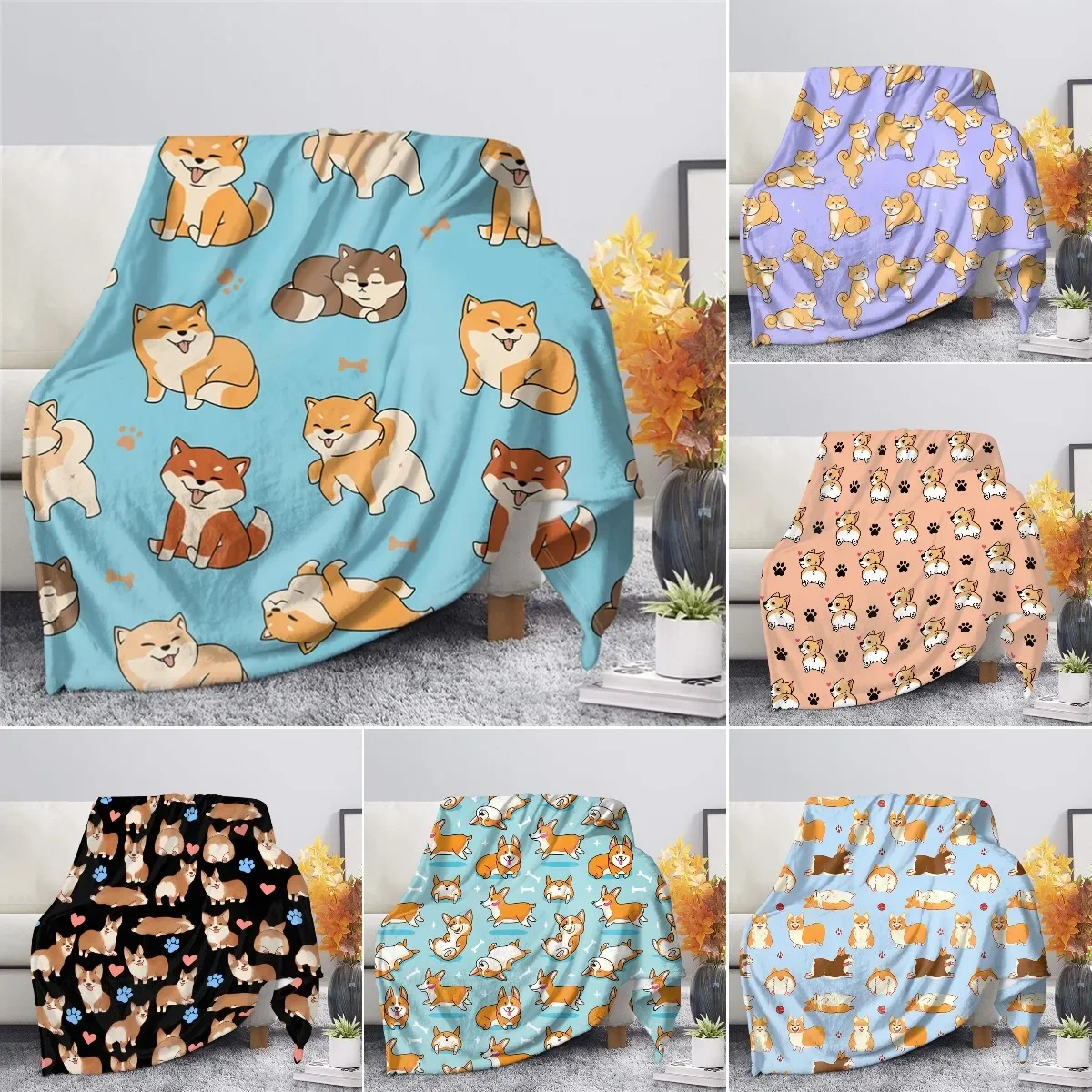 

Shiba Inu Printed Blanket Cartoon Flannel Fleece Blankets Throws on Bed/sofa/Couch Baby Girls Boys Kid Gift Super Soft King Size