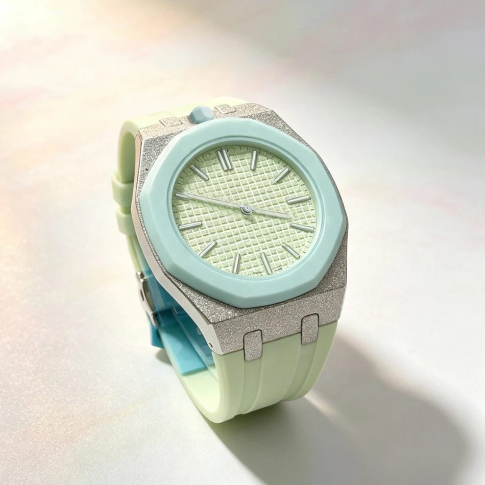 For Swatch X AP Royal Pop Pocket Stainless Steel Frosted Gold Sand Finish Case With Silicone Straps Set Luxury Replacement Band