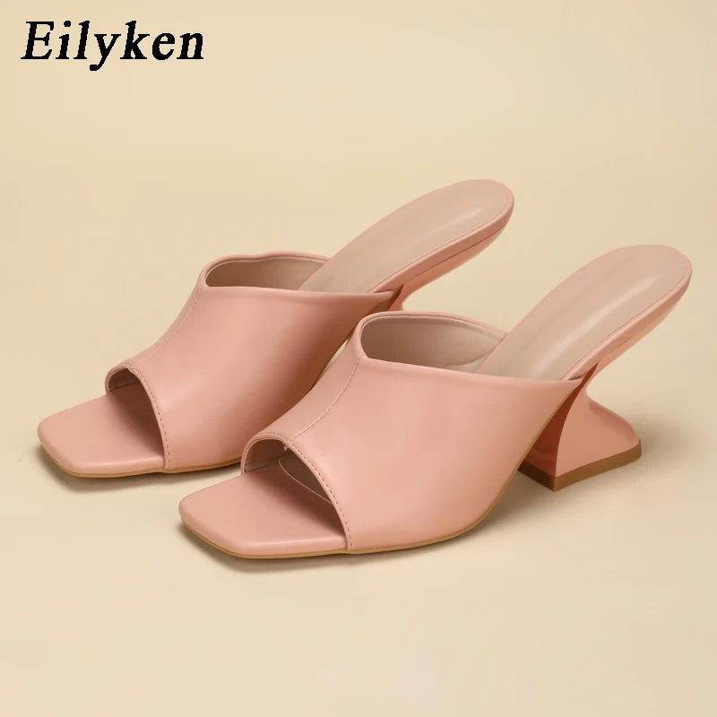 Eilyken Summer Women Shallow Square Toe  Slides Sweet Pink Green White Female Strange Low Heel  Slippers Mujer Shoes