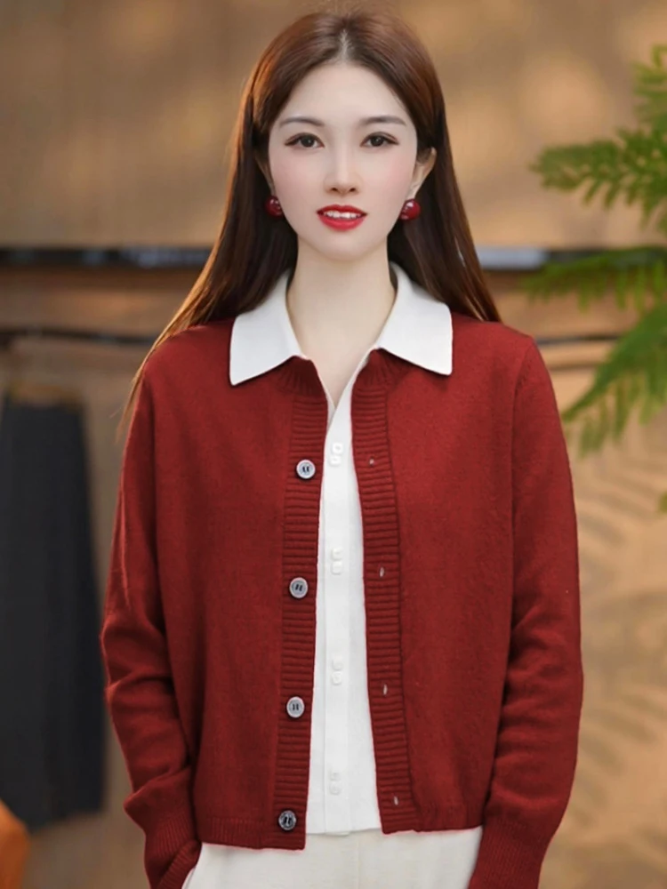 

Sli round Ne Knitted Open Cardigan Women's High End Precision Splicing Color Blo Versatile Faionable Top Spring 2026