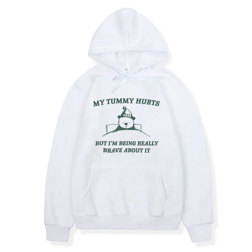 My Tummy Hurts But I\'m Being Really Brave about It Raccoon Meme Hoodie Funny Men Women Casual Fleece Pullover Oversized Hoodies