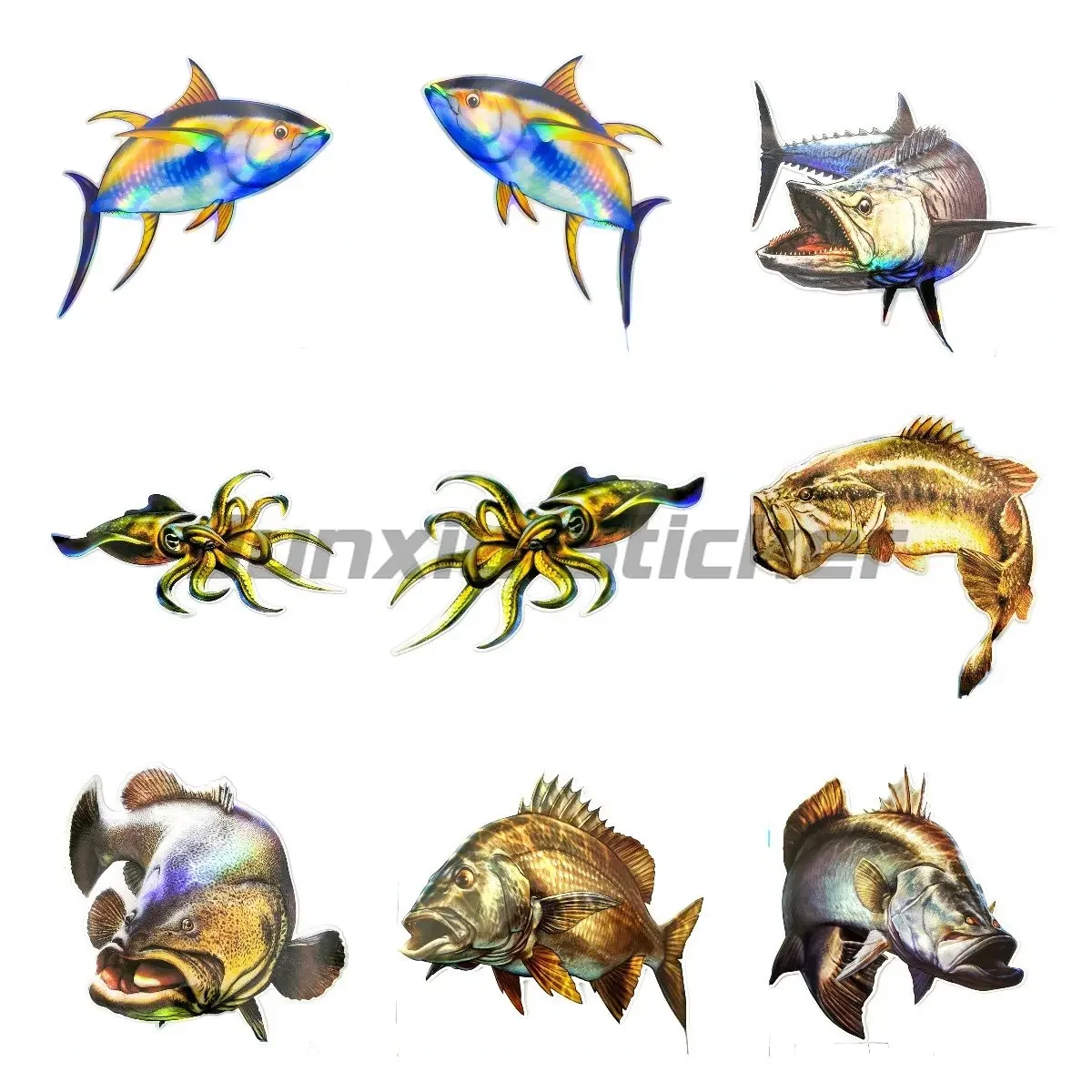 

Laser Flash Largemouth Bass Perch Big Sea Fish Waterproof Sticker for Cars, Laptop Boat for Wall Door Window Helmet Car Stickers